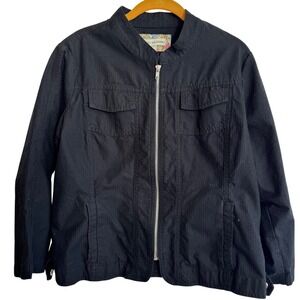 Bamboo Traders Black on Black Pinstripe Zip Front Jacket Womens Size L